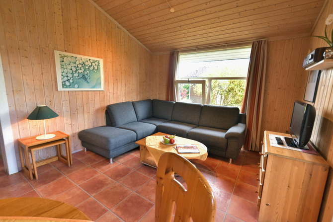 Ferienhaus in Pelzerhaken - Am Waldrand Haus A - Wohnbereich mit Sofa und TV